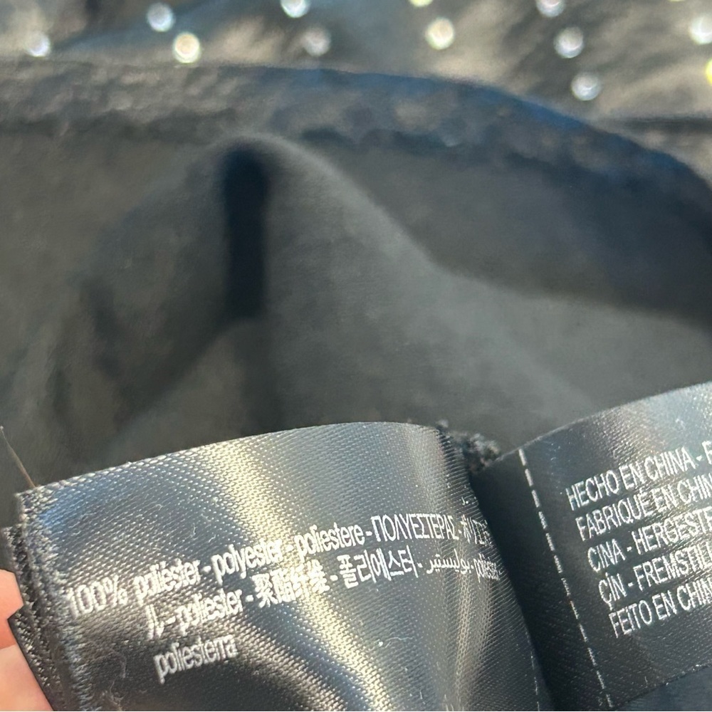 Zara Black satin effect crystal rhinestone jewelled cowl neck mini slip dress M - Picture 11 of 16